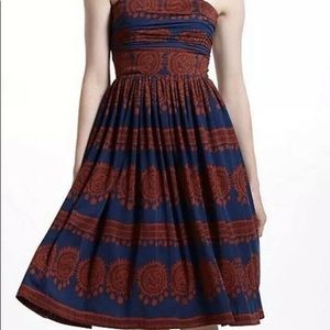 Anthropologie dress. Orange and navy, size L.